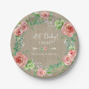 Plato De Papel BOHO Moda Oh Niña Bebé Ducha Agua Madera