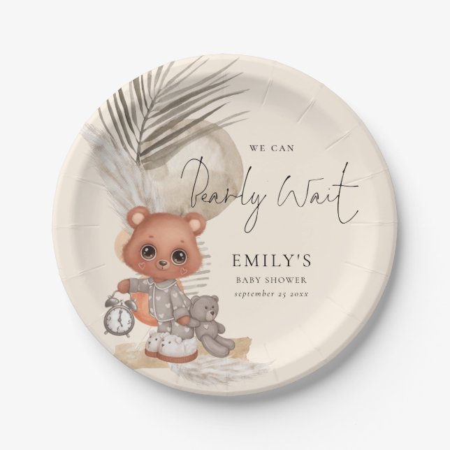 Plato De Papel Boho Moda podemos esperar a Baby Shower (Anverso)