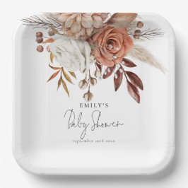 Plato De Papel Boho Moda Terracotta Floral Nombre Baby Shower