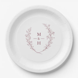 Plato De Papel Boho Modern Botanical Monogram Wedding Party