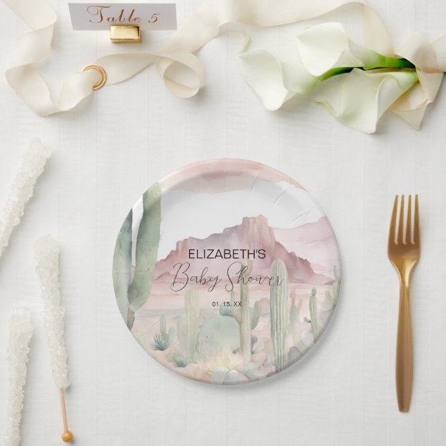 Plato De Papel Boho Modern Desert Nature Cactus Baby Shower (Boda)