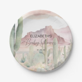 Plato De Papel Boho Modern Desert Nature Cactus Baby Shower