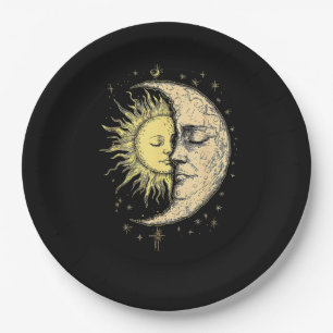 Plato De Papel Boho Mystical Sun And Moon Aesthetic Vintage