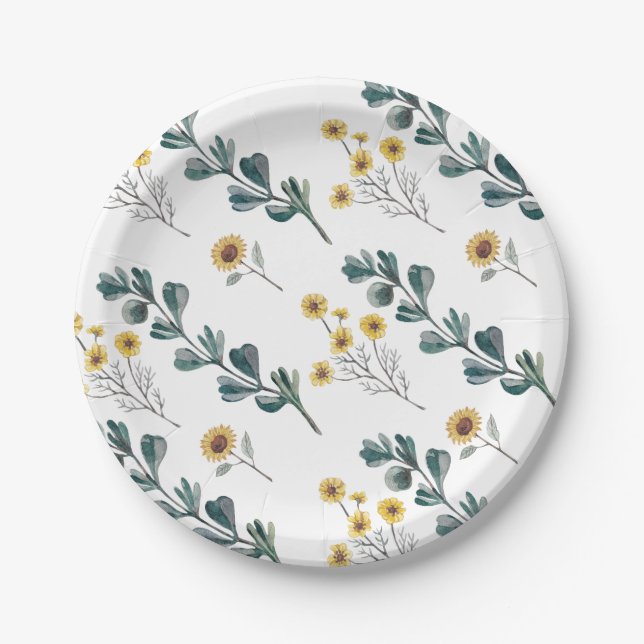 Plato De Papel Boho Neutral de Género | Baby Shower acuarela (Anverso)