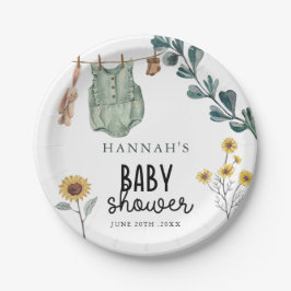 Plato De Papel Boho Neutral de Género | Baby Shower acuarela