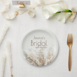 Plato De Papel Boho Neutral Esponjoso Desayuno Nupcial con Hierba
