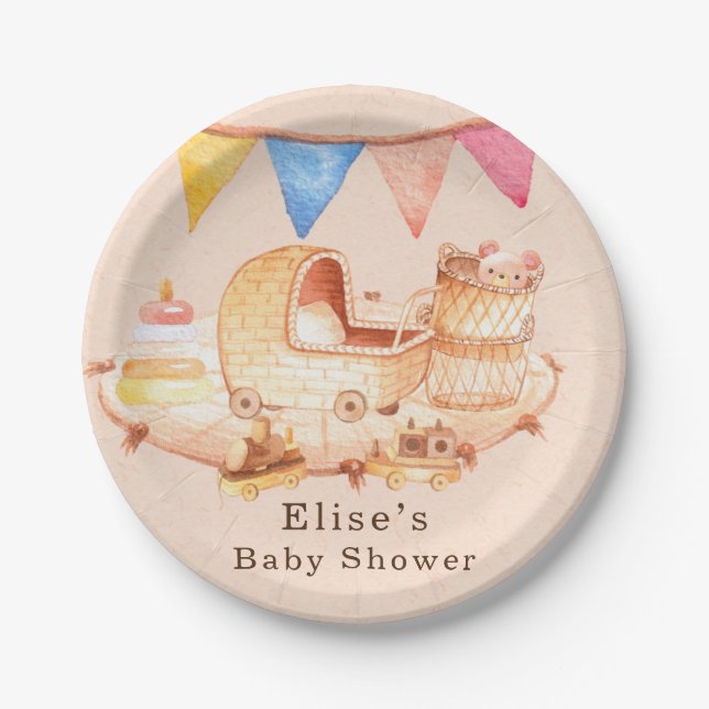 Plato De Papel Boho Nursery Baby Crib Toyys Baby Shower (Anverso)