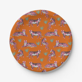 Plato De Papel Boho Orange Pink Jungle Tigers