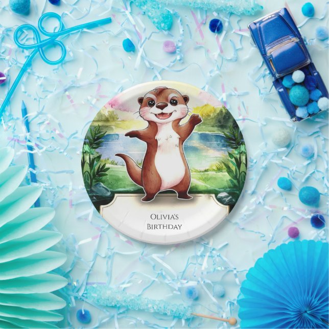 Plato De Papel Boho Otter Encantado Cumpleaños (Fiesta)