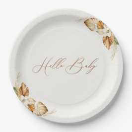 Plato De Papel Boho Pampas Género Neutral Hola Bebé