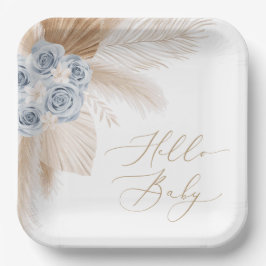 Plato De Papel Boho Pampas Grass Boy Baby Shower Paper Placas