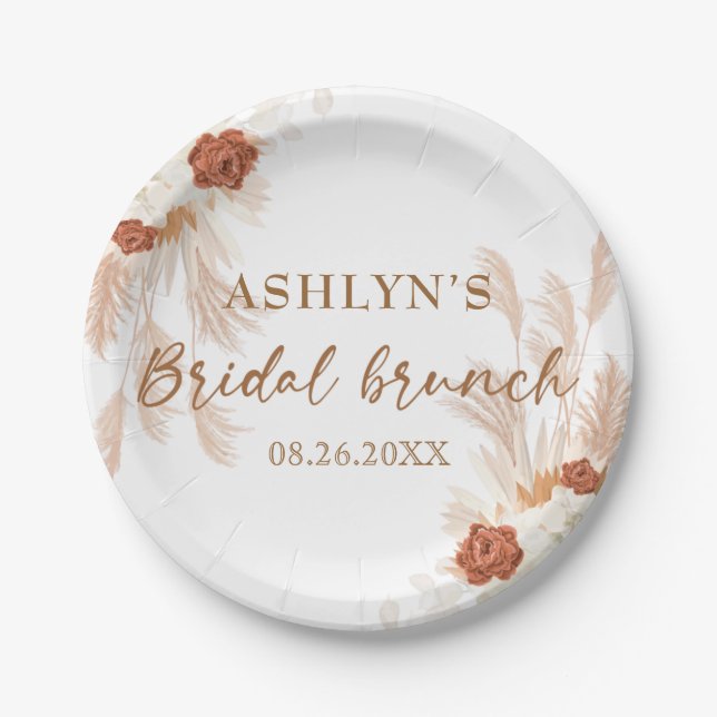 Plato De Papel Boho Pampas Grass Elegant Bridal Brunch Terracotta (Anverso)