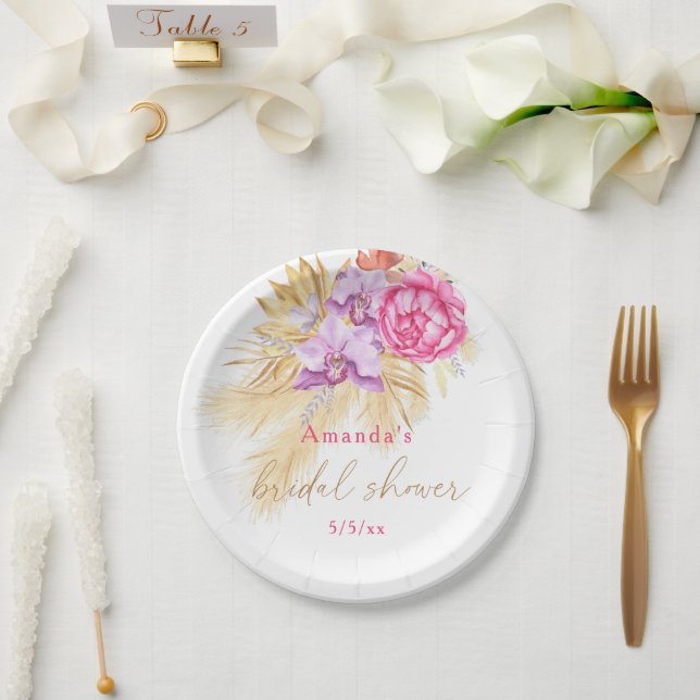 Plato De Papel Boho pampas hierba - Ducha de novia (Boda)