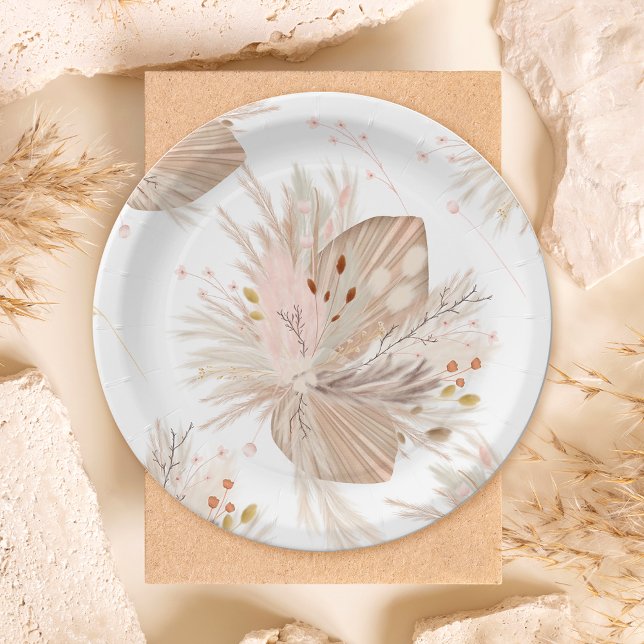 Plato De Papel Boho pampas hierba seca patrón acuarela desierto (Boho pampas dried grass watercolor pattern desert paper plates)