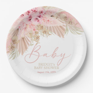 Plato De Papel Boho Pampas Orchids Pink Neutral Baby Shower