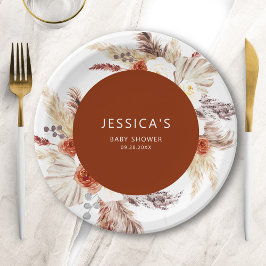 Plato De Papel Boho Pampas Terracotta Grass Baby Shower
