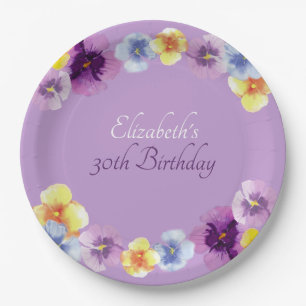 Plato De Papel Boho Pansy Garden Fiesta Colorful Floral Cumpleaño