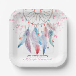 Plato De Papel Boho Pastel Feathers Dreamcatcher Chica Baby Showe