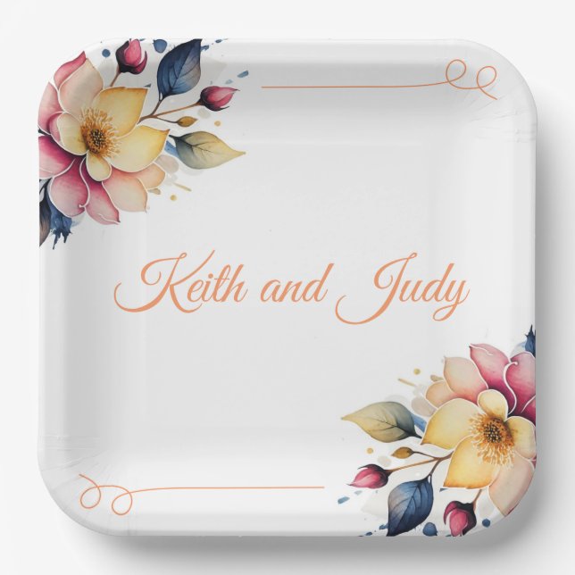 Plato De Papel Boho Peachy Floral (Anverso)