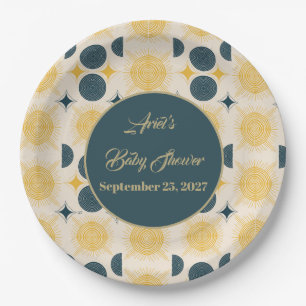 Plato De Papel Boho Personalizado Sun Moon Stars Blue Yellow