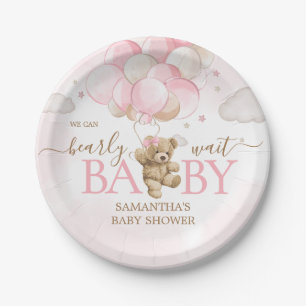 Plato De Papel Boho Pink Bear Balloon Baby Shower