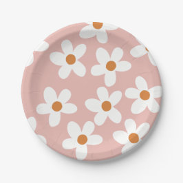 Plato De Papel Boho Pink Daisy Cumpleaños