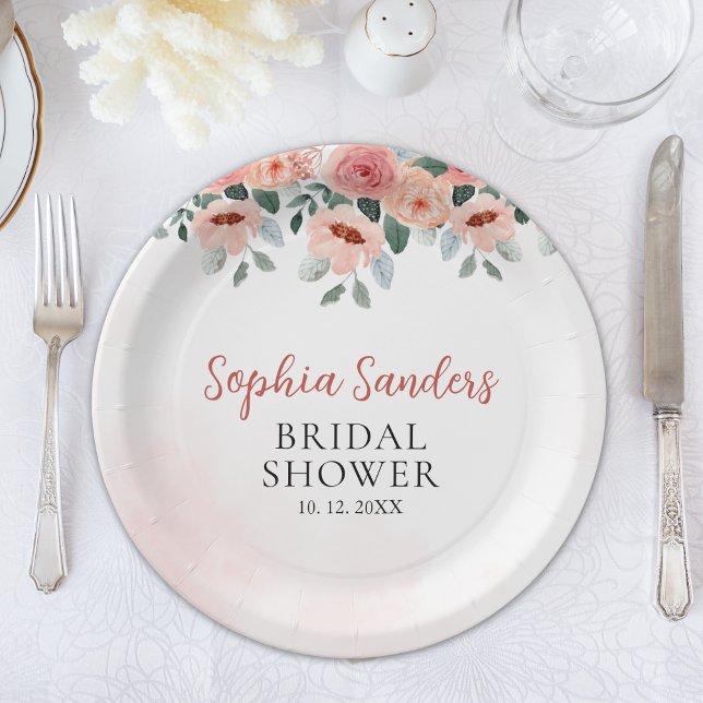 Plato De Papel Boho Pink Floral Bridal Shower Party  (Subido por el creador)