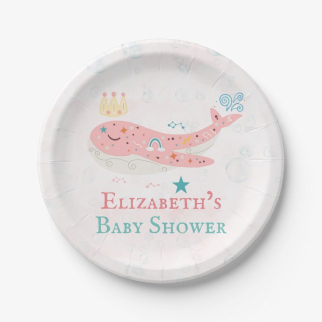 Plato De Papel Boho Princess Whale Chica Baby Shower (Anverso)
