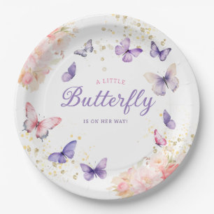 Plato De Papel Boho Purple A Little Butfly Chica Baby Shower