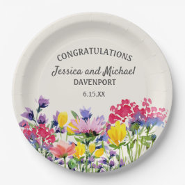 Plato De Papel Boho Purple Watercolor Flores salvajes Crema Boda