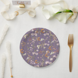 Plato De Papel Boho Purple Wildflower Boda En Bloom Garden
