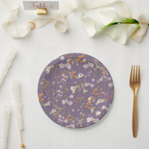 Plato De Papel Boho Purple Wildflower Boda En Bloom Garden