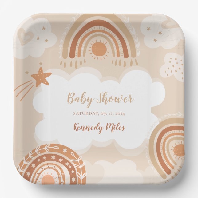 Plato De Papel Boho Rainbow Baby Shower (Anverso)
