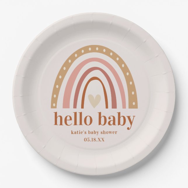 Plato De Papel Boho Rainbow Baby Shower Favor Pegatina (Anverso)