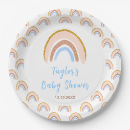 Plato De Papel Boho Rainbow Blue Baby Shower