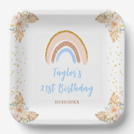 Plato De Papel Boho Rainbow Blue Baby Shower