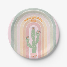 Plato De Papel Boho Rainbow Cactus Fiesta