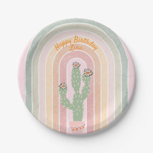 Plato De Papel Boho Rainbow Cactus Fiesta