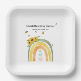 Plato De Papel Boho Rainbow con Sunflowers Baby Shower