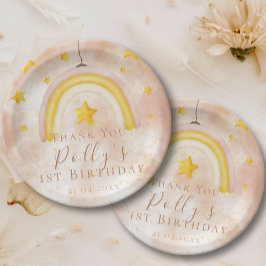 Plato De Papel Boho Rainbow Gold Stars Magic Dust 1er cumpleaños