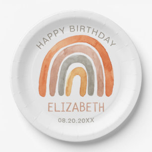 Plato De Papel Boho Rainbow Happy Birday 