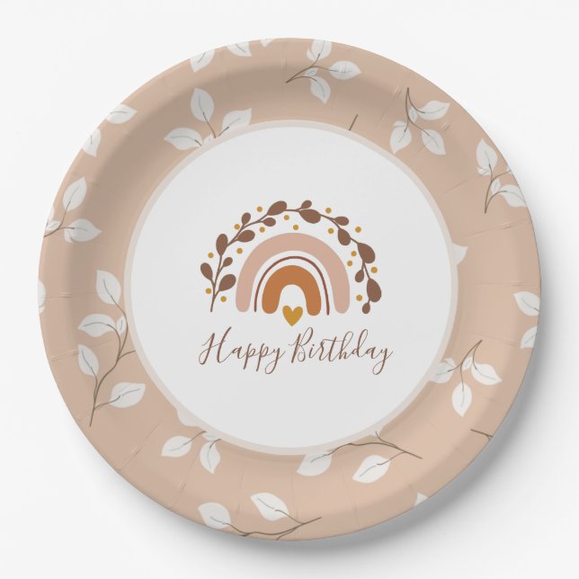 Plato De Papel Boho Rainbow Happy Birday Plates (Anverso)