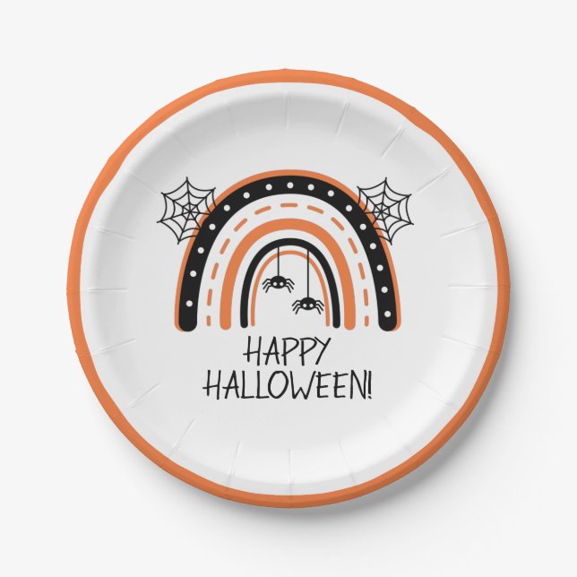 Plato De Papel Boho Rainbow Happy Halloween (Anverso)