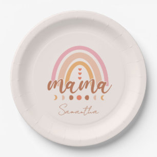 Plato De Papel Boho Rainbow Mama con las fases lunares