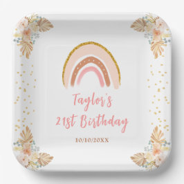 Plato De Papel Boho Rainbow Pink Baby Shower