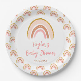 Plato De Papel Boho Rainbow Pink Baby Shower