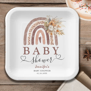 Plato De Papel Boho Rainbow   Sexo Neutral Brown Baby Shower