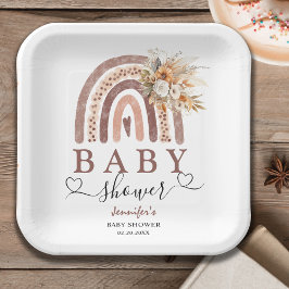 Plato De Papel Boho Rainbow | Sexo Neutral Brown Baby Shower