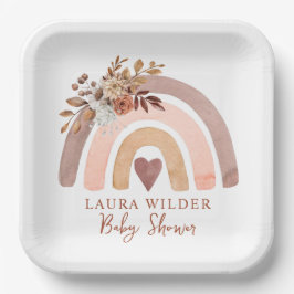 Plato De Papel Boho Rainbow Terracotta Brown Rust Baby Shower