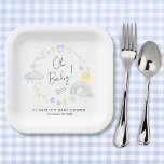 Plato De Papel Boho Rainbow Watercolor Baby Shower<br><div class="desc">Cute boho bebé chile ducha placas de papel que presentan alegres acuarelas amarillas y azules de un arco iris, sol, corazones, estrellas, lunas y nubes y "¡Oh bebé!" en un elegante guión de caligrafía. Personalice el nombre de la madre y la fecha de la ducha en una simple tipografía moderna....</div>